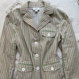 Ann Taylor Loft Striped Short Button Spring Jacket Blazer Pink Green Women’s Sm
